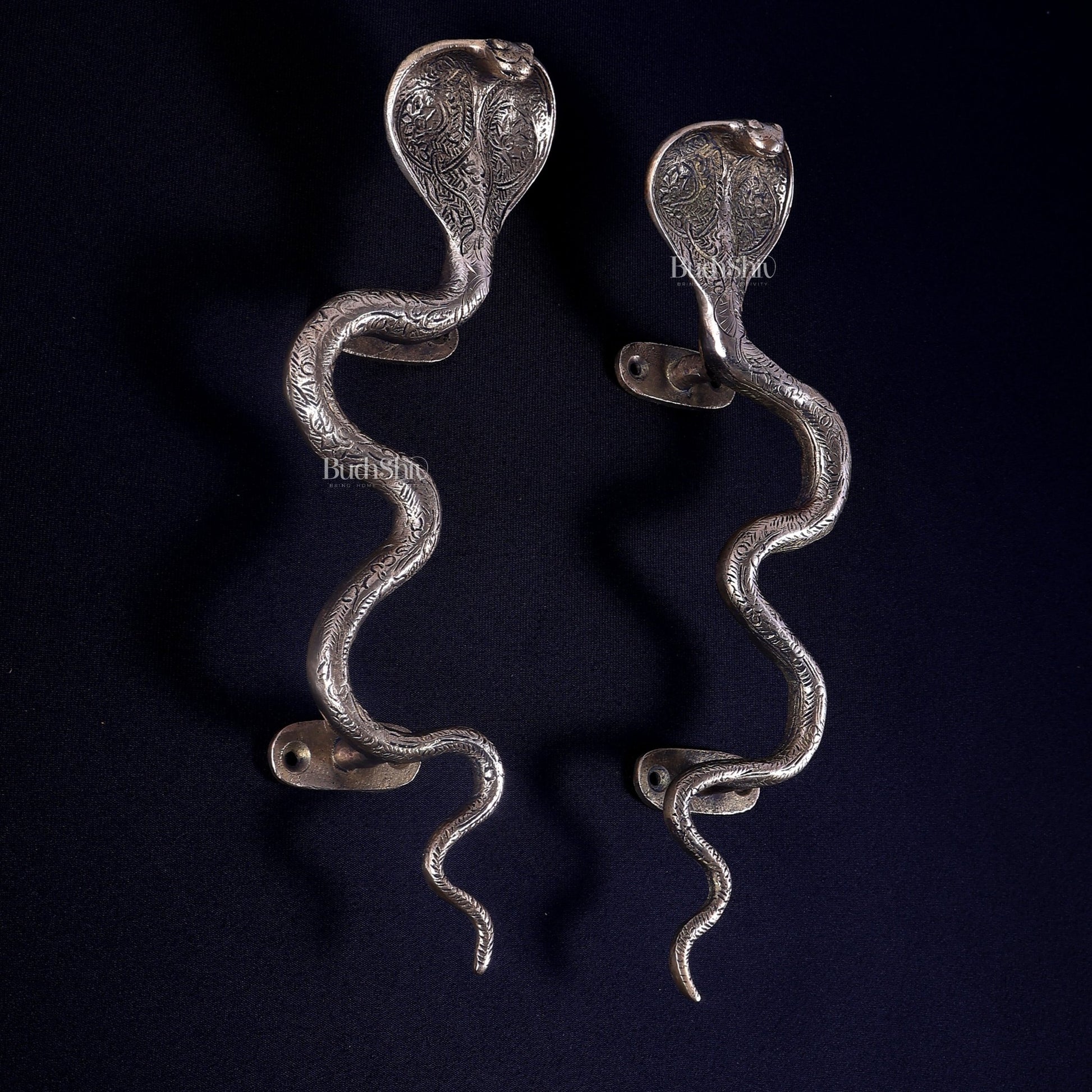 Pure Brass Naga Snake Design Door Handle Pair | Antique Main Door Hardware 11.5 inch - Budhshiv.com