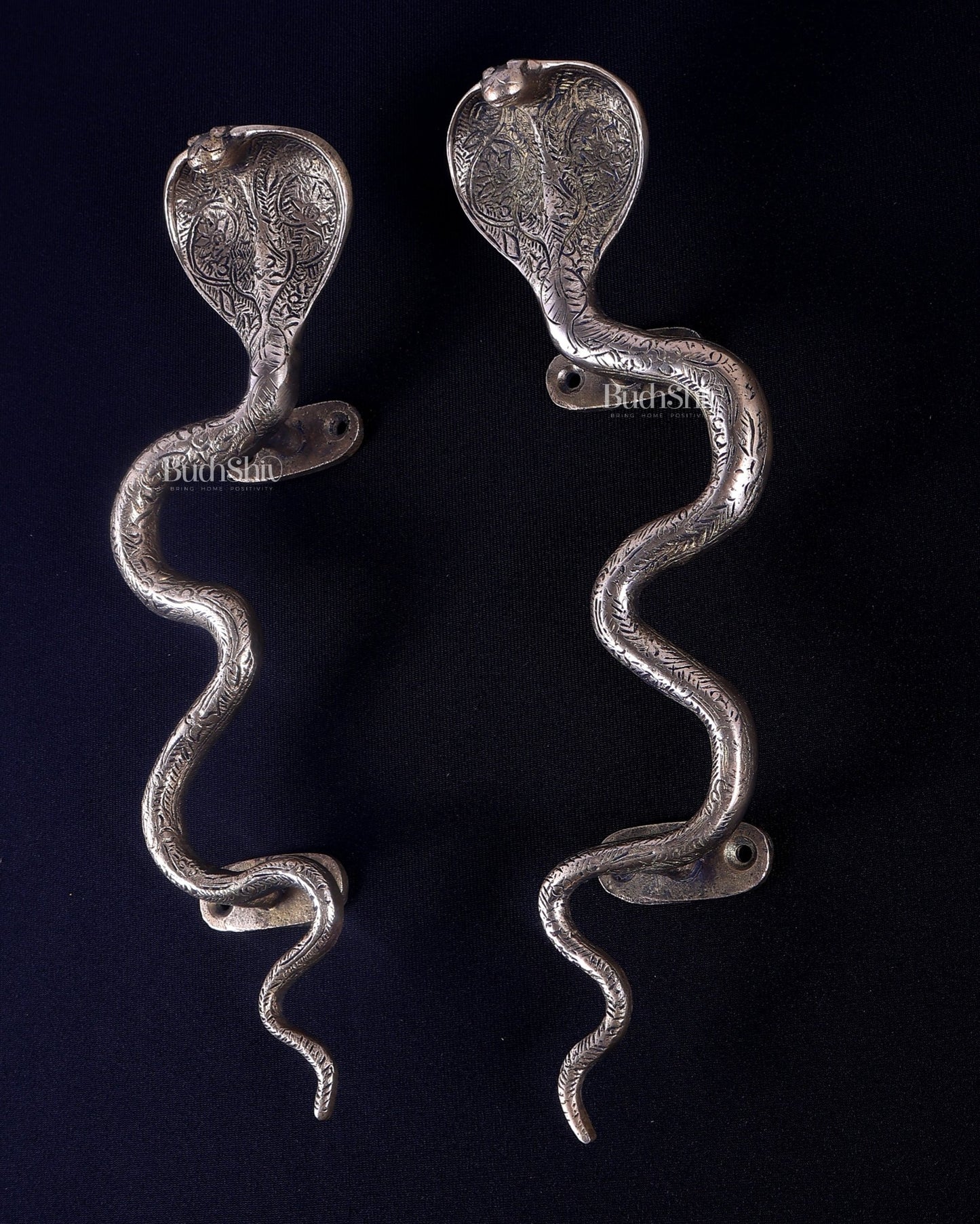 Pure Brass Naga Snake Design Door Handle Pair | Antique Main Door Hardware 11.5 inch - Budhshiv.com