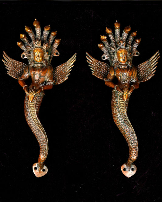 Pure Brass Nagakanya Door Handles Pair – 13.5" – Auspicious Design - Budhshiv.com