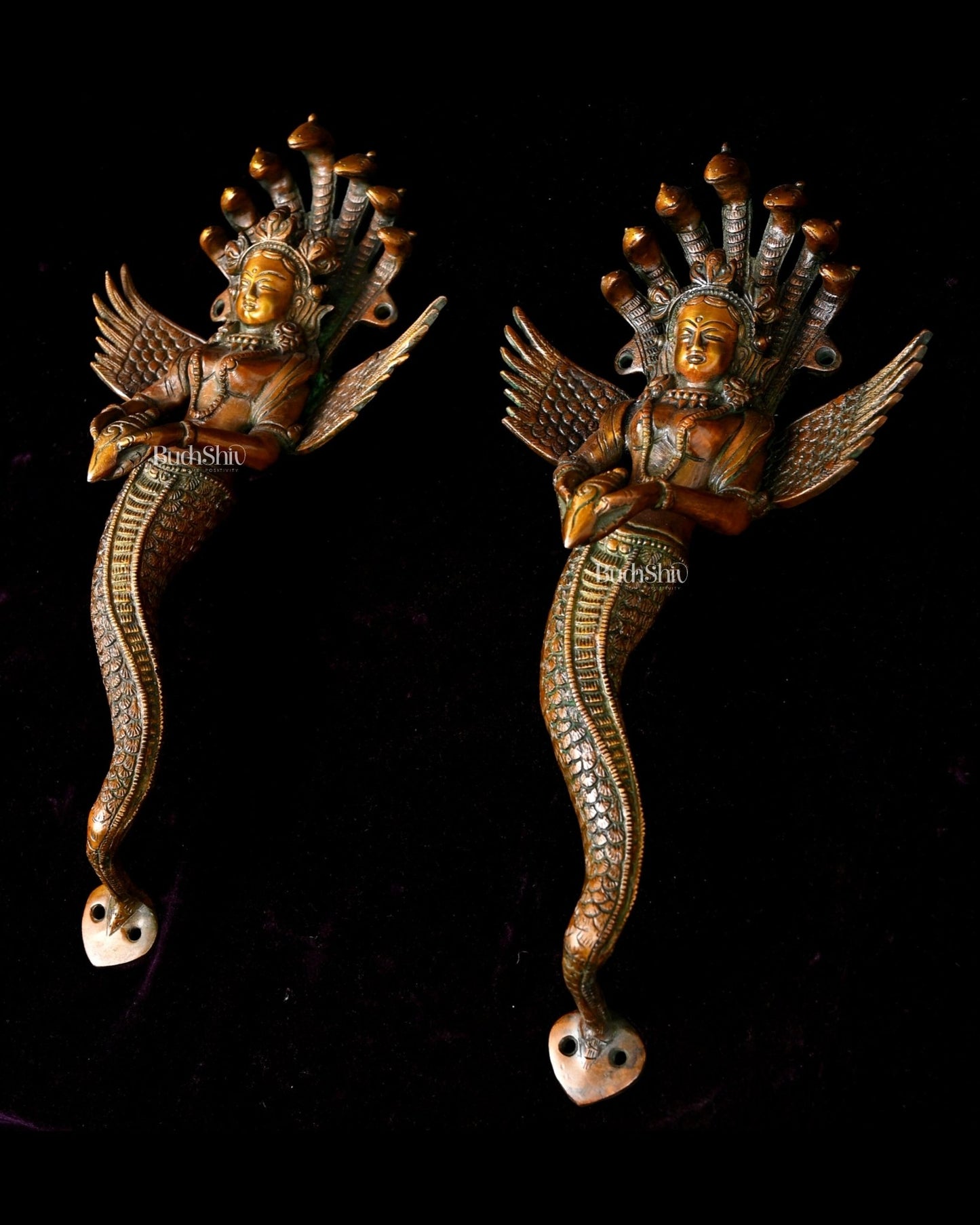Pure Brass Nagakanya Door Handles Pair – 13.5" – Auspicious Design - Budhshiv.com