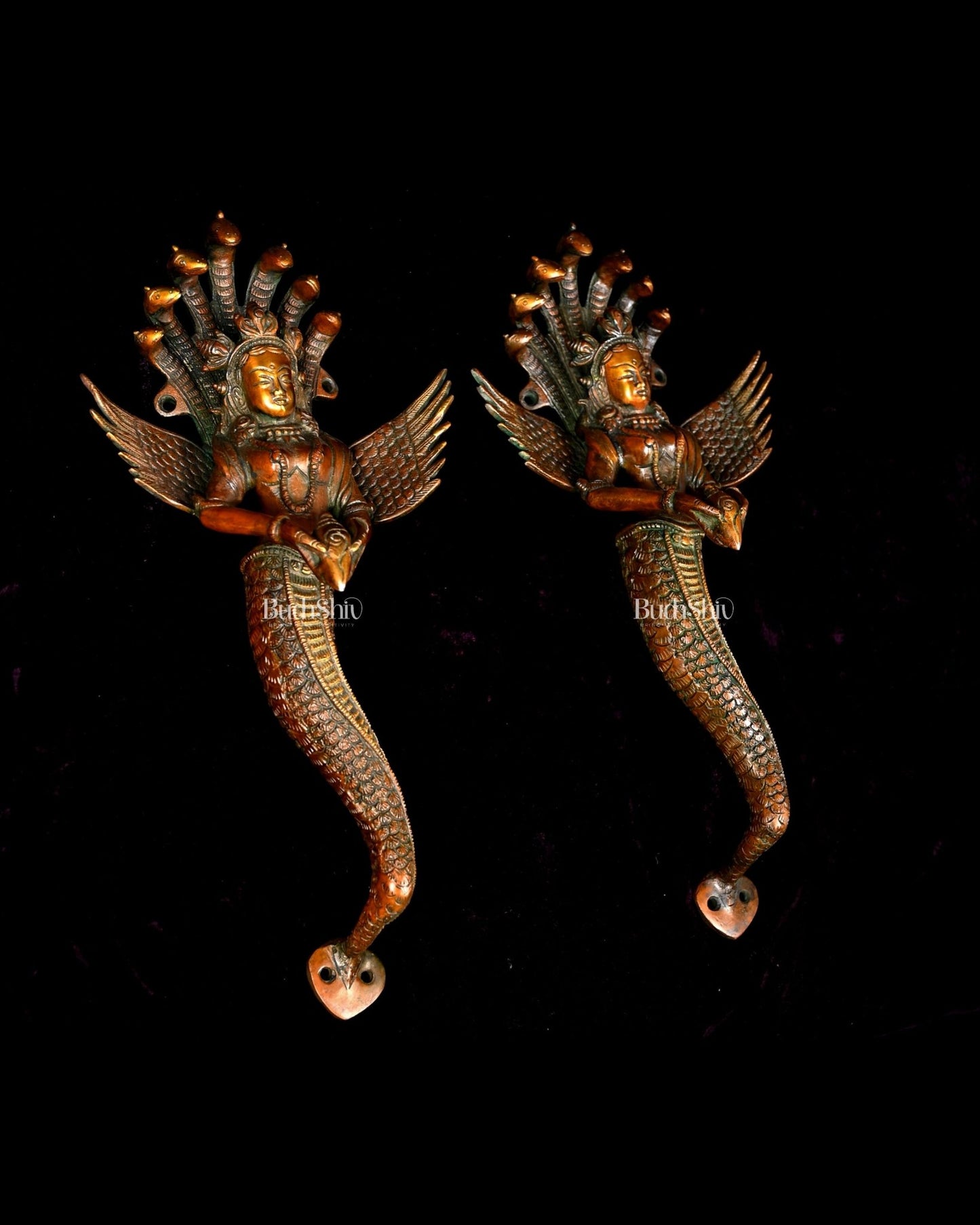 Pure Brass Nagakanya Door Handles Pair – 13.5" – Auspicious Design - Budhshiv.com