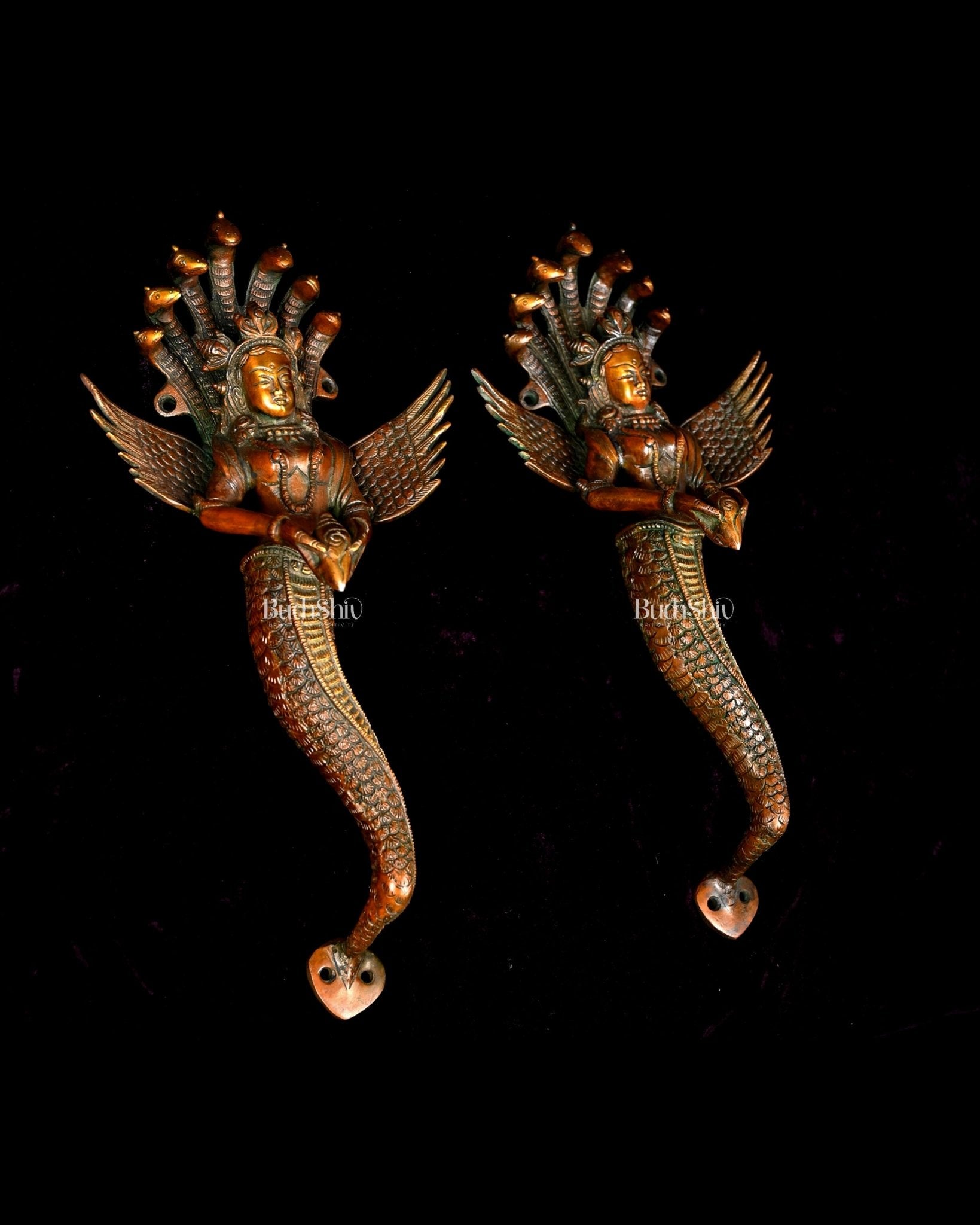 Pure Brass Nagakanya Door Handles Pair – 13.5" – Auspicious Design - Budhshiv.com