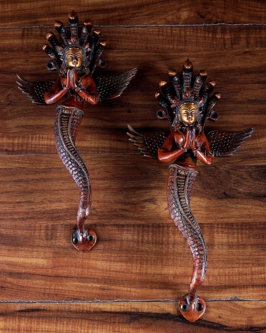 Pure Brass namaste Naga kanya Door Handles Pair – 13.5" - Budhshiv.com