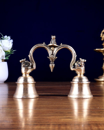 Pure Brass Nandi Design Double Hand Bell – Unique Temple Bell 6 inch - Budhshiv.com