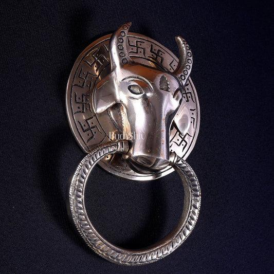 Pure Brass Nandi Face Door Knocker | Vastu Main Door Guardian - Budhshiv.com