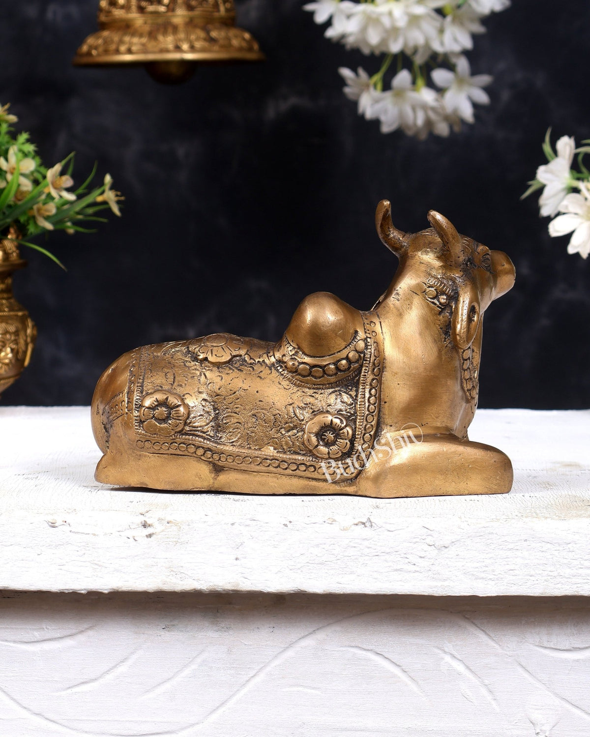 Pure Brass Nandi Idol in Antique Finish – 13 cm (6.7") - Budhshiv.com