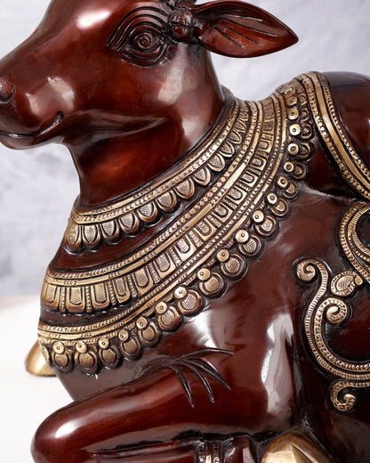 Pure Brass Nandi Statue | 18" Intricate Carvings Dual tone - Budhshiv.com