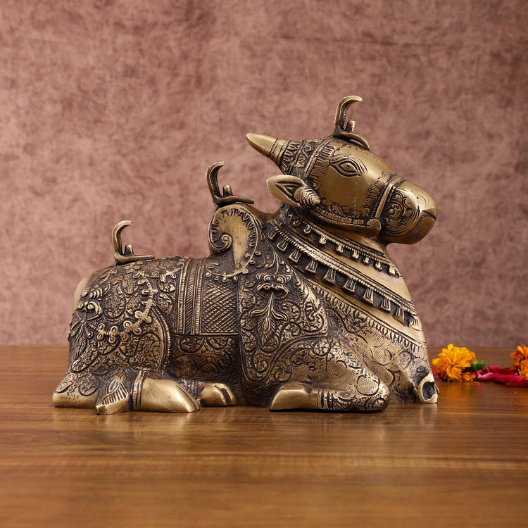 Pure Brass Nandi Statue – Intricately Carved - Budhshiv.com
