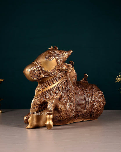 Pure Brass Nandi Statue – Intricately Carved - Budhshiv.com