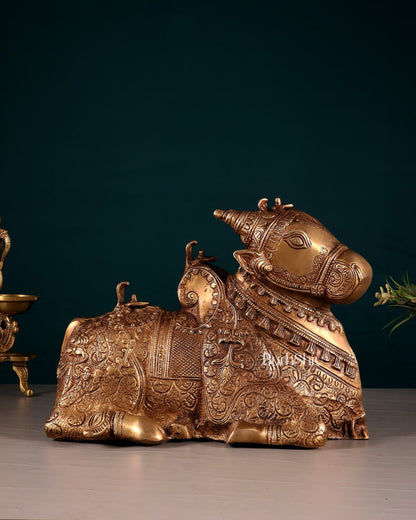 Pure Brass Nandi Statue – Intricately Carved - Budhshiv.com