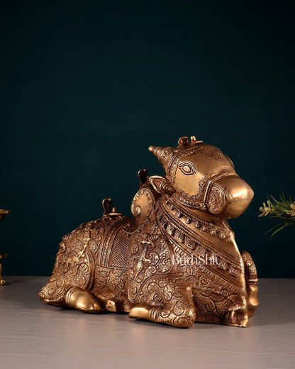 Pure Brass Nandi Statue – Intricately Carved - Budhshiv.com