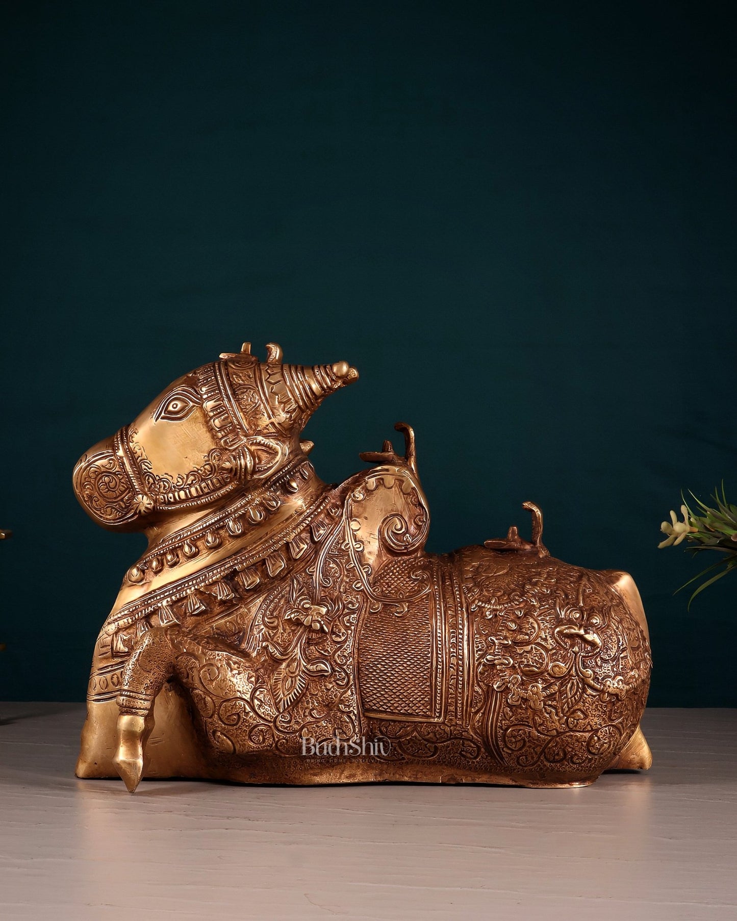 Pure Brass Nandi Statue – Intricately Carved - Budhshiv.com