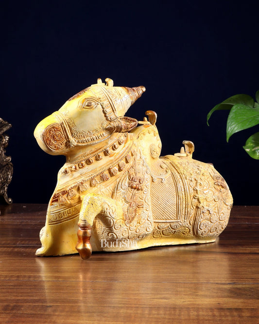 Pure Brass Nandi Statue Sand finish 11" wide - Budhshiv.com