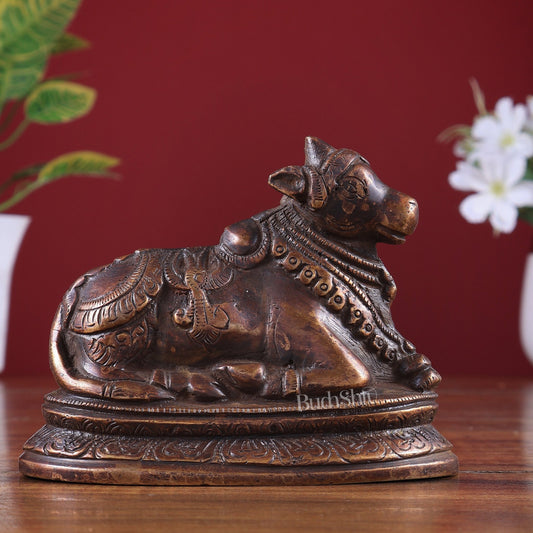 Pure Brass Nandi Statue – Small Size | Chocolate Tone Finish 5" - Budhshiv.com