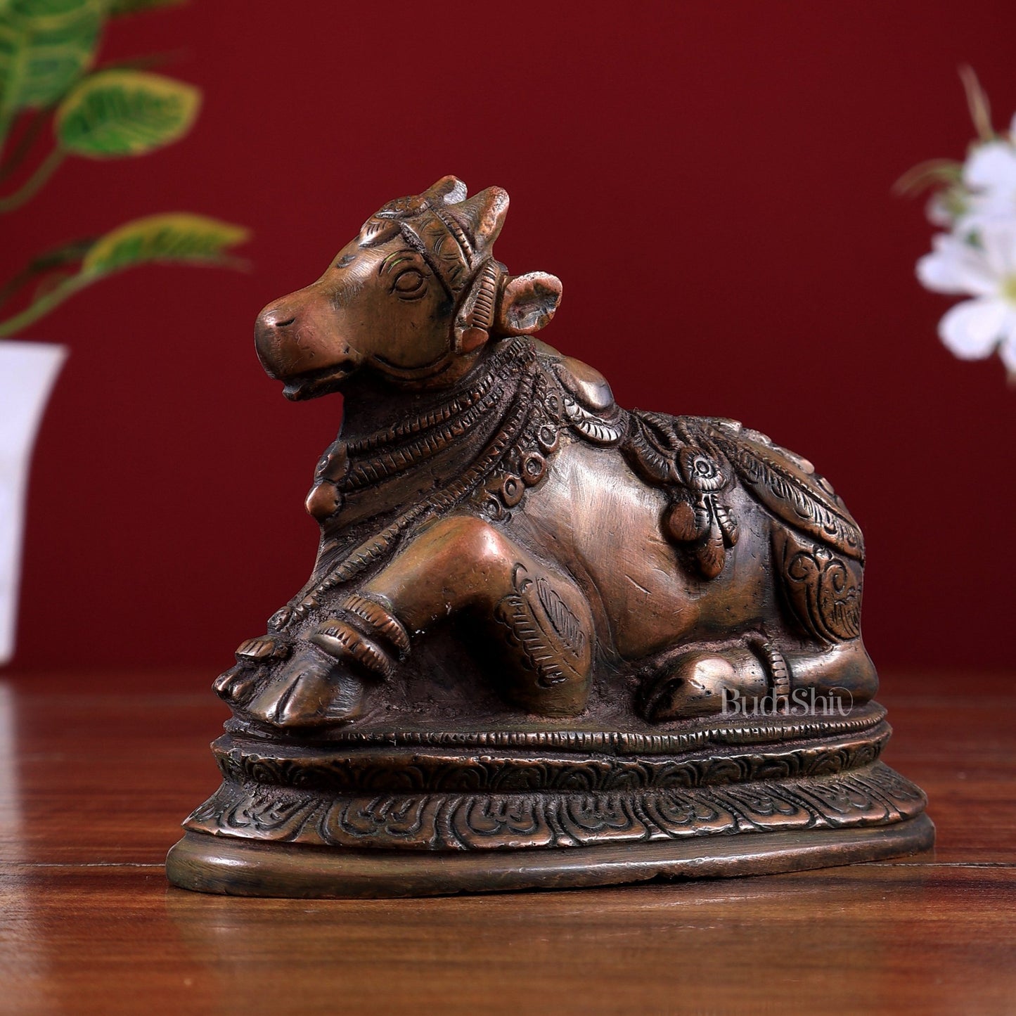 Pure Brass Nandi Statue – Small Size | Chola Bronze Tone 5 inch - Budhshiv.com