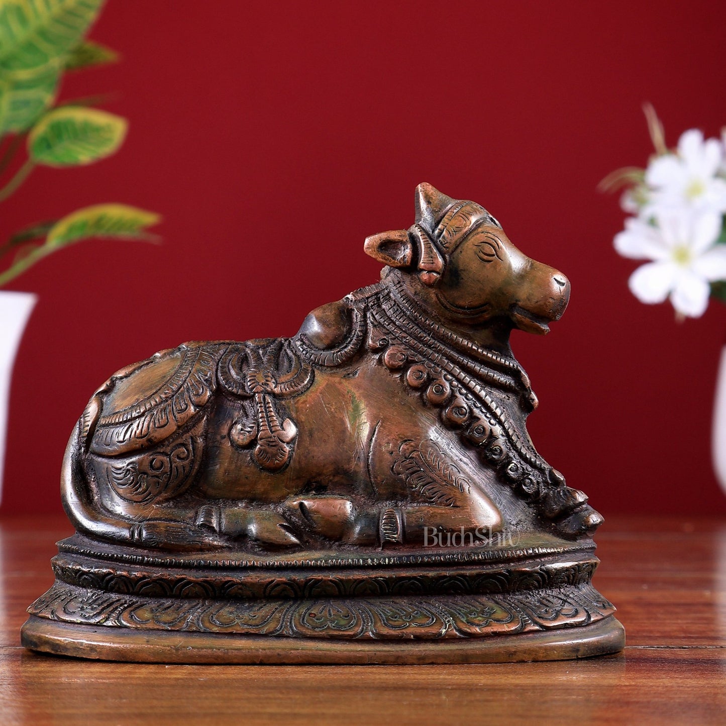 Pure Brass Nandi Statue – Small Size | Chola Bronze Tone 5 inch - Budhshiv.com