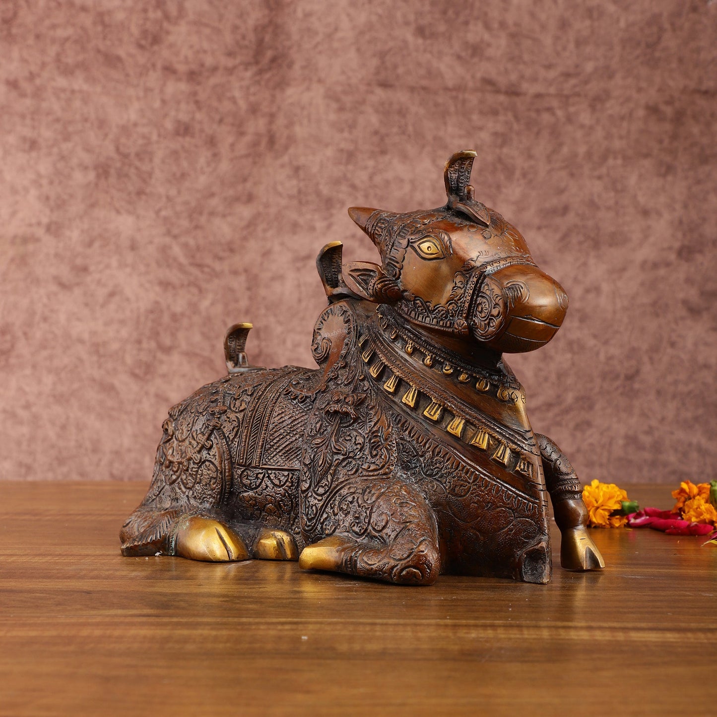 Pure Brass Nandi Statue – Vintage Bronze Tone - Budhshiv.com