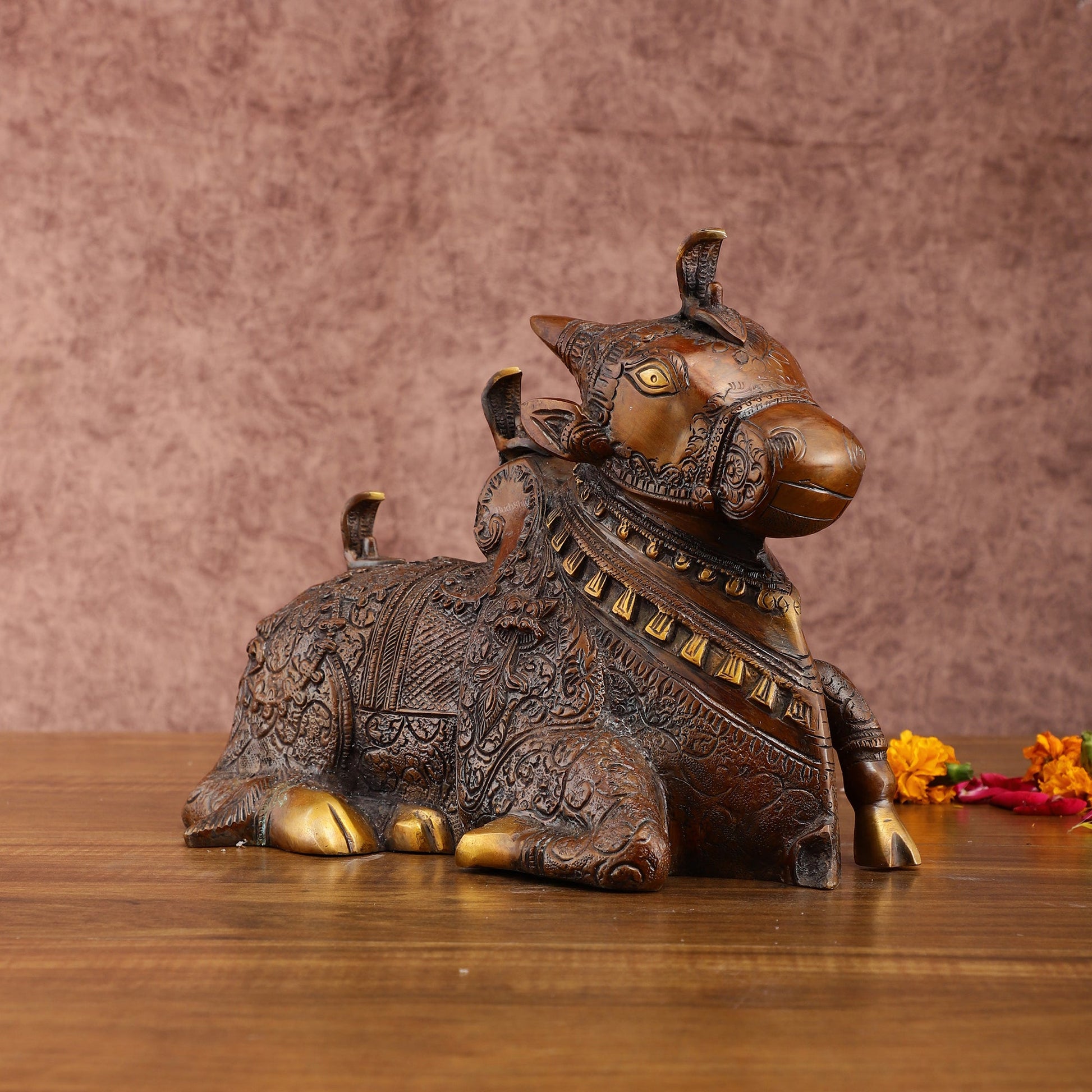 Pure Brass Nandi Statue – Vintage Bronze Tone - Budhshiv.com