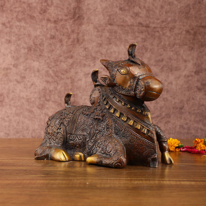 Pure Brass Nandi Statue – Vintage Bronze Tone - Budhshiv.com