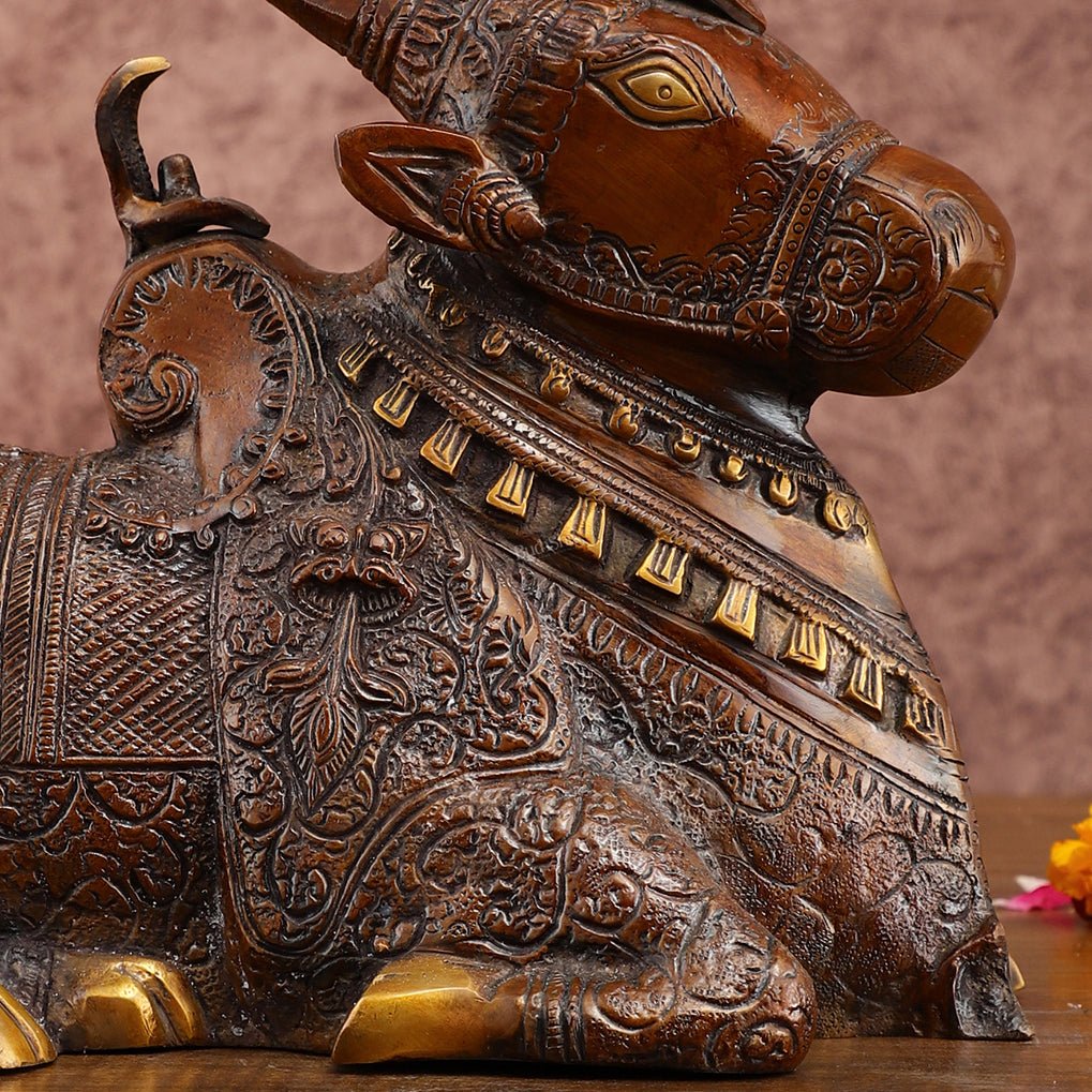 Pure Brass Nandi Statue – Vintage Bronze Tone - Budhshiv.com