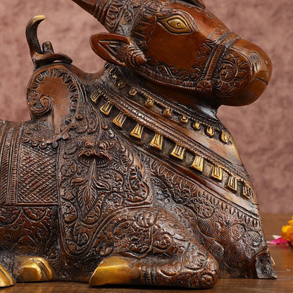Pure Brass Nandi Statue – Vintage Bronze Tone - Budhshiv.com