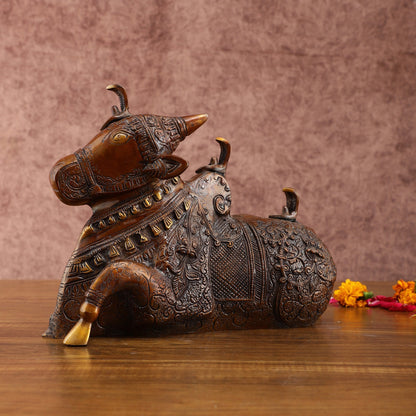 Pure Brass Nandi Statue – Vintage Bronze Tone - Budhshiv.com