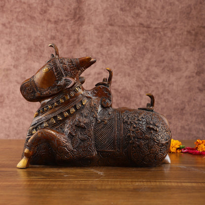 Pure Brass Nandi Statue – Vintage Bronze Tone - Budhshiv.com