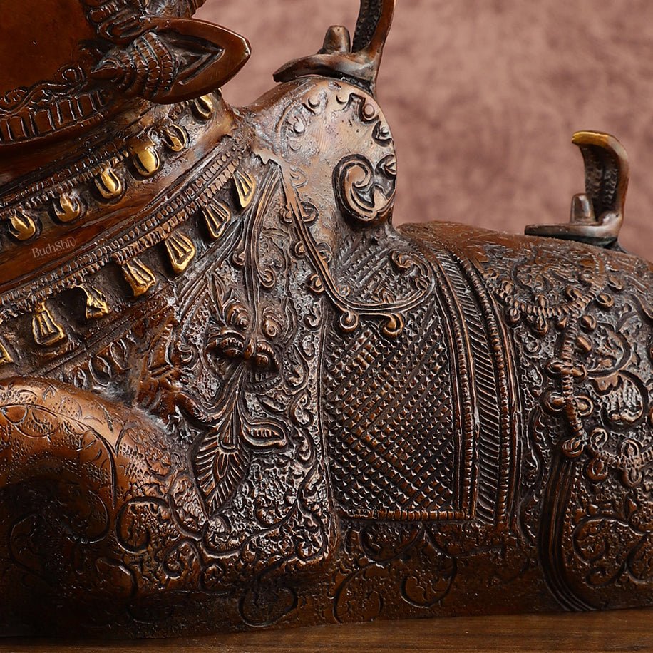 Pure Brass Nandi Statue – Vintage Bronze Tone - Budhshiv.com