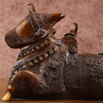 Pure Brass Nandi Statue – Vintage Bronze Tone - Budhshiv.com