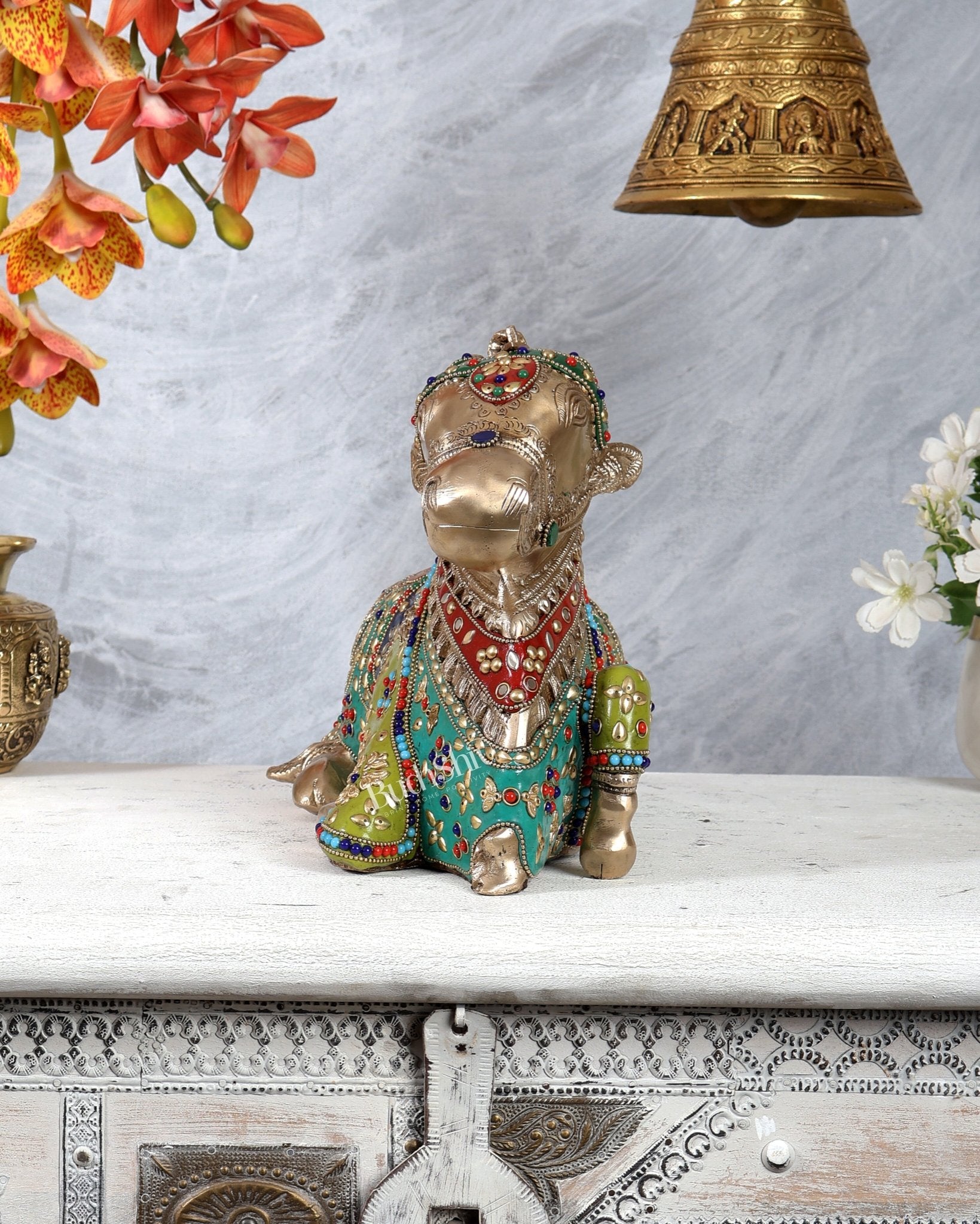 Pure Brass Nandi Statue with meenakari 11 inch - Budhshiv.com
