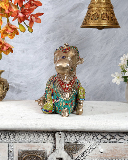Pure Brass Nandi Statue with meenakari 11 inch - Budhshiv.com