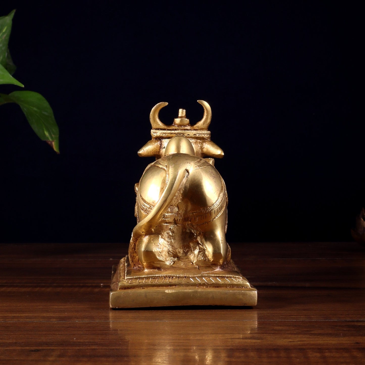 Pure Brass Nandi Statue with Shiva Lingam & Vasuki Carvings – Butter Gold Tone 8.2" - Budhshiv.com