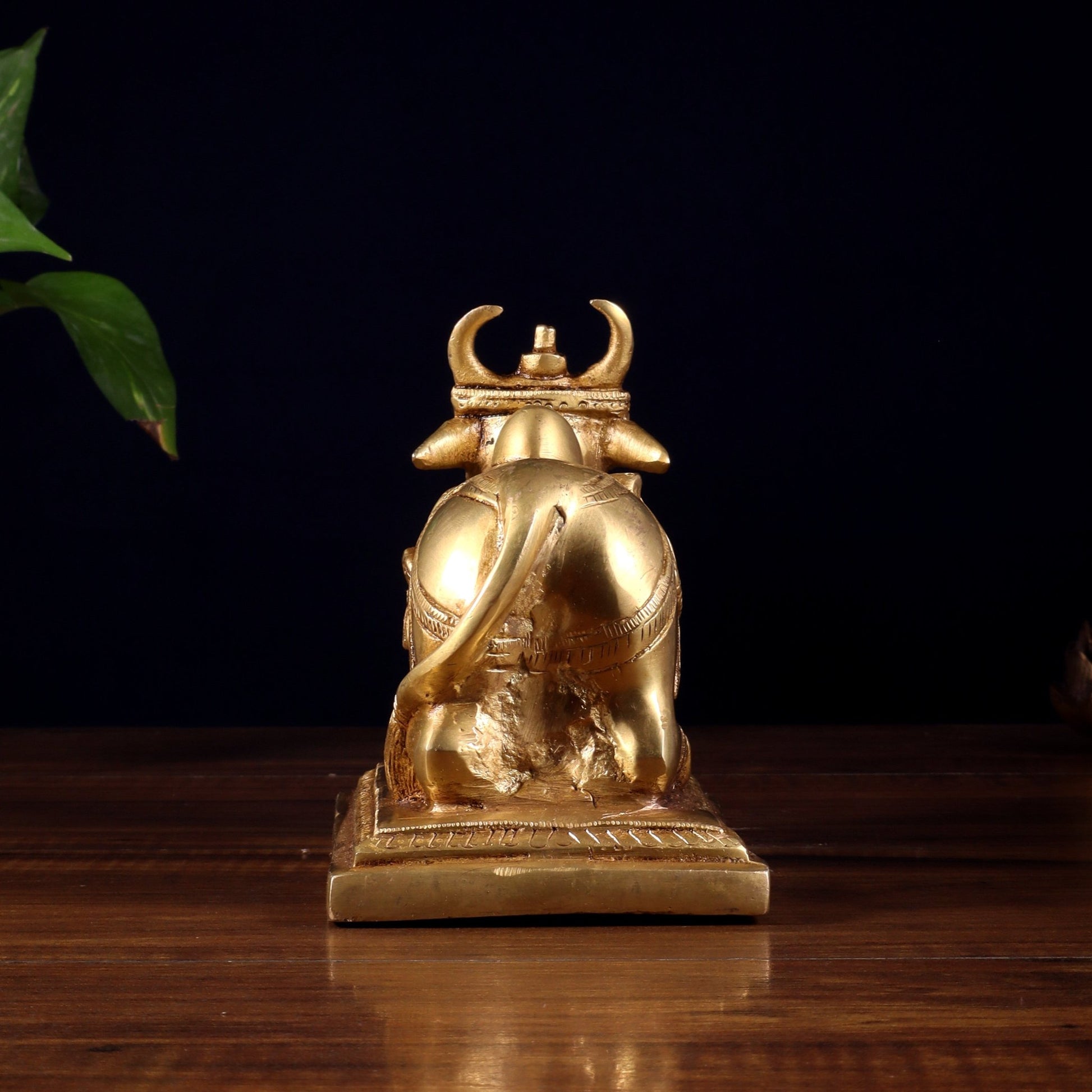 Pure Brass Nandi Statue with Shiva Lingam & Vasuki Carvings – Butter Gold Tone 8.2" - Budhshiv.com