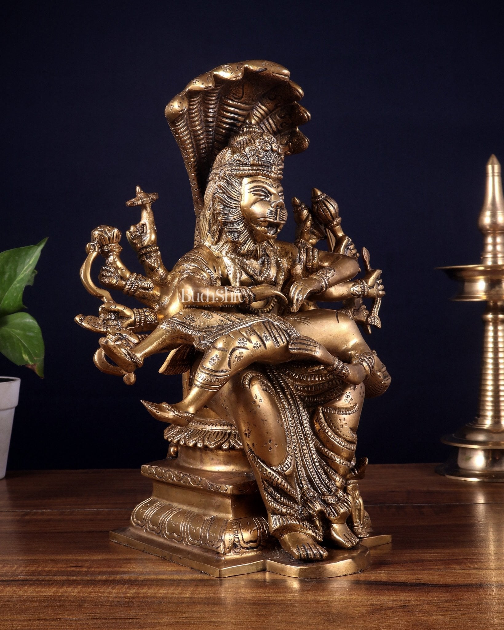 Pure Brass Narasimha hiranyakashap dhahan with bhakt Prahlad statue - 13 inch - Budhshiv.com