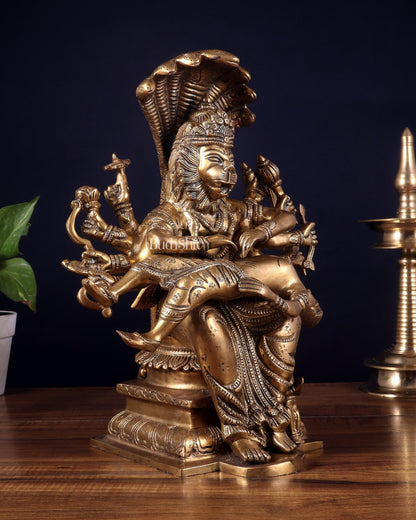 Pure Brass Narasimha hiranyakashap dhahan with bhakt Prahlad statue - 13 inch - Budhshiv.com