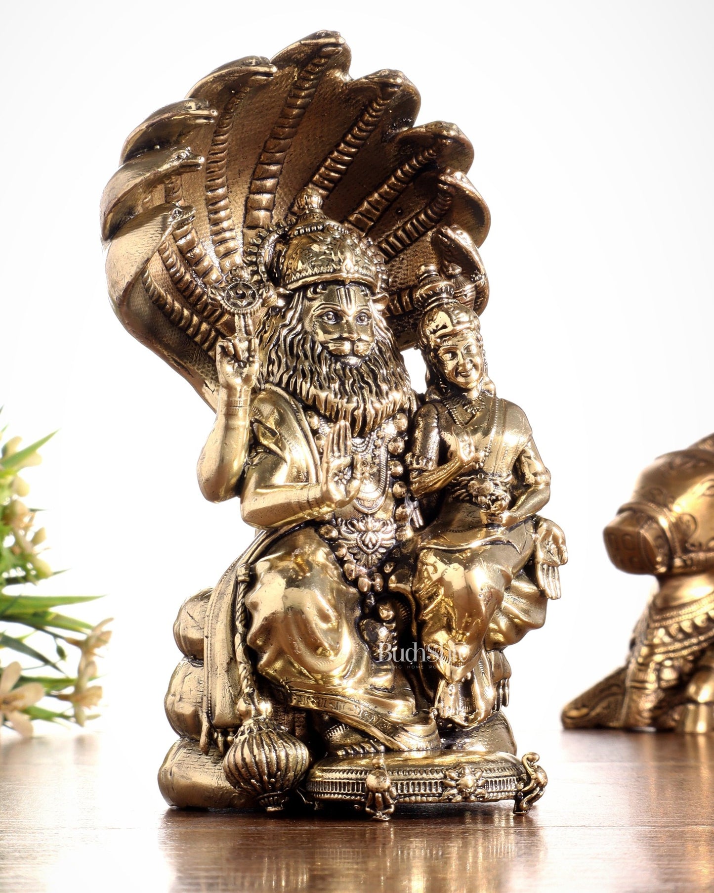 Pure Brass Narsimha Lakshmi Idol - 4 Inch - Budhshiv.com