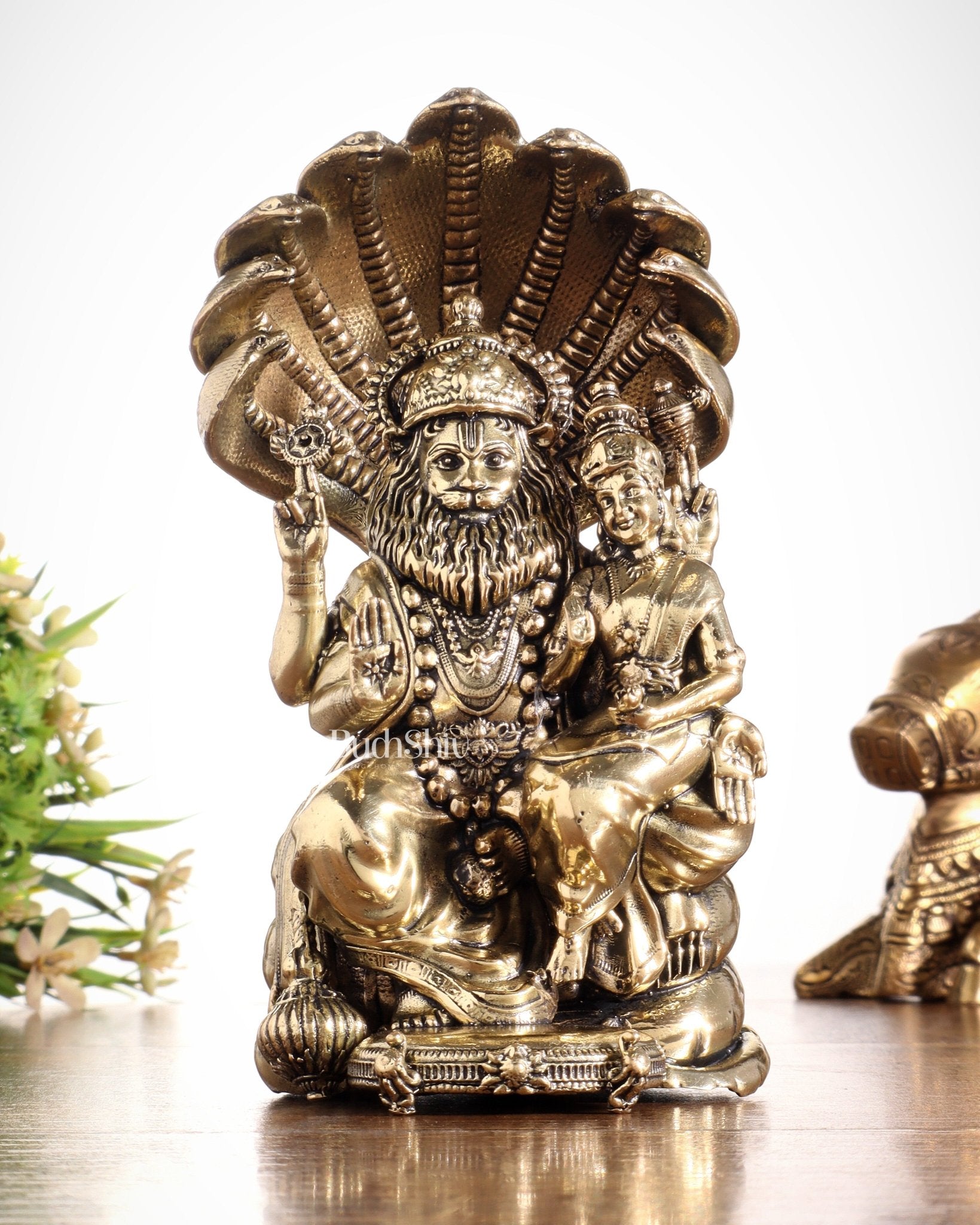 Pure Brass Narsimha Lakshmi Idol - 4 Inch - Budhshiv.com
