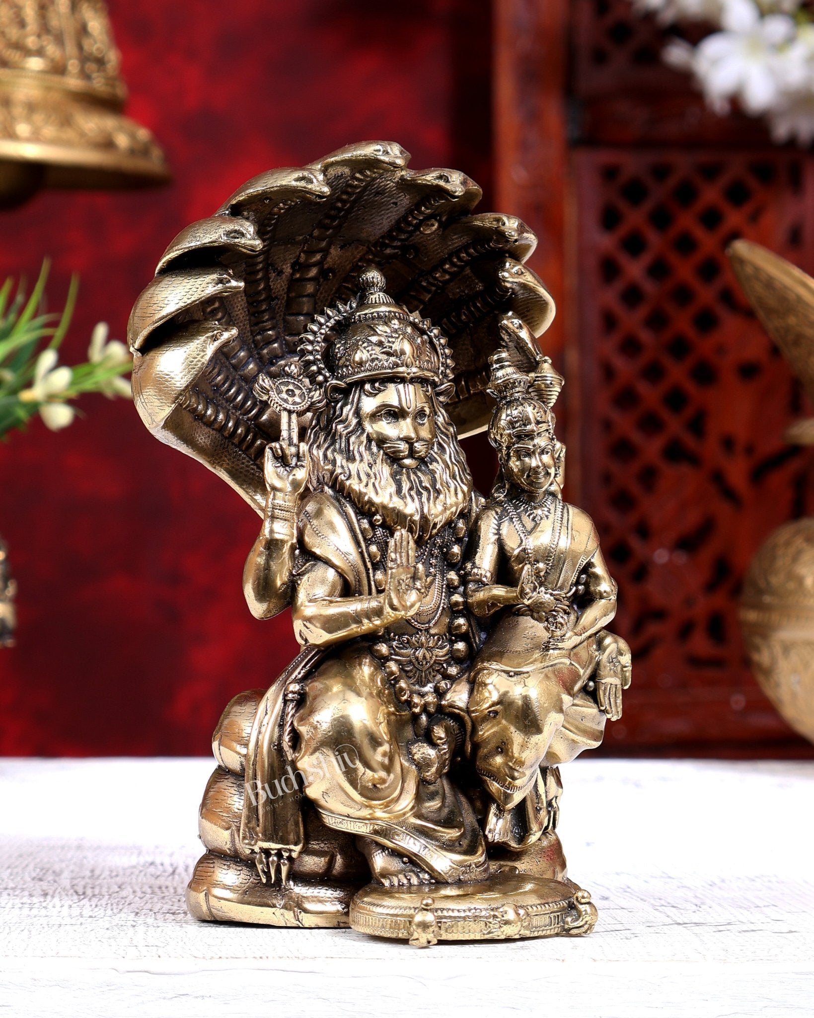 Pure Brass Narsimha Lakshmi Idol - 6 Inch - Budhshiv.com