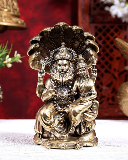 Pure Brass Narsimha Lakshmi Idol - 6 Inch - Budhshiv.com
