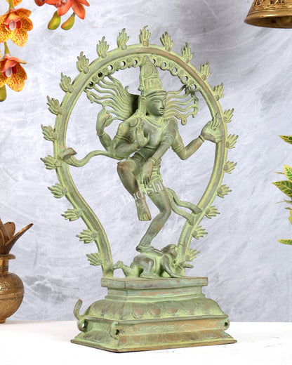 Pure Brass Nataraja Statue 16.3" with vintage green finish - Budhshiv.com