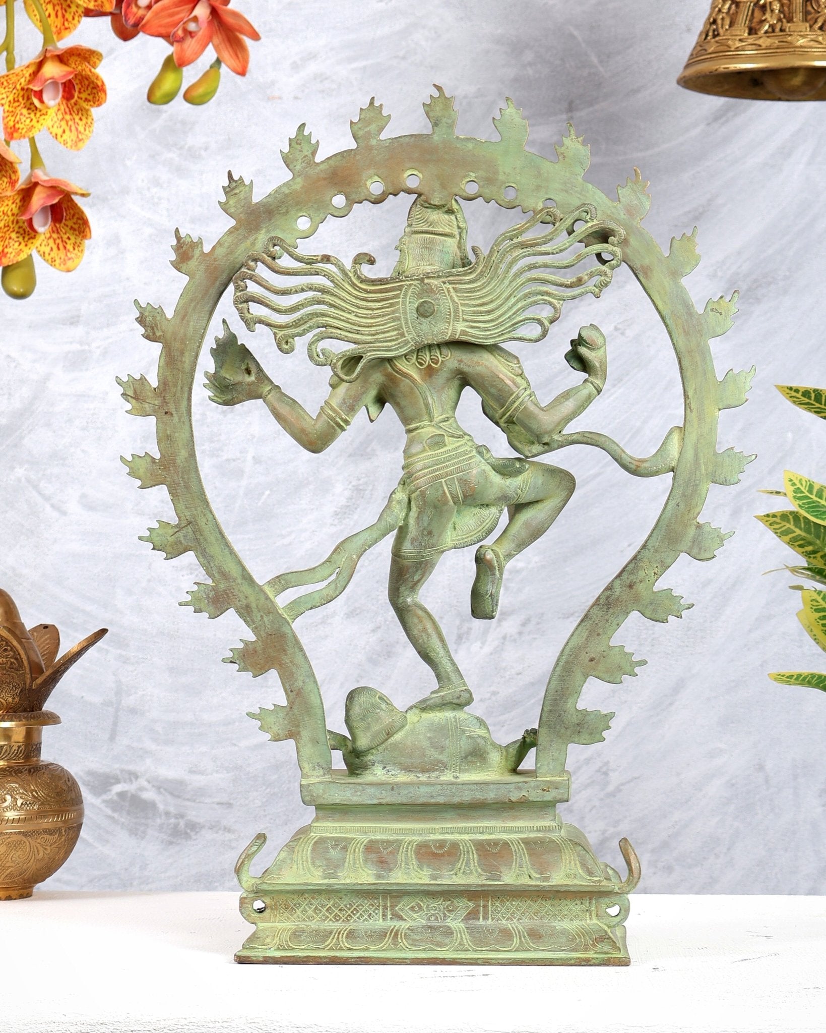 Pure Brass Nataraja Statue 16.3" with vintage green finish - Budhshiv.com