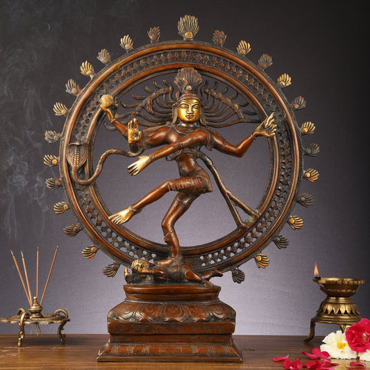 Pure Brass Nataraja Statue | 24" antique Tone - Budhshiv.com