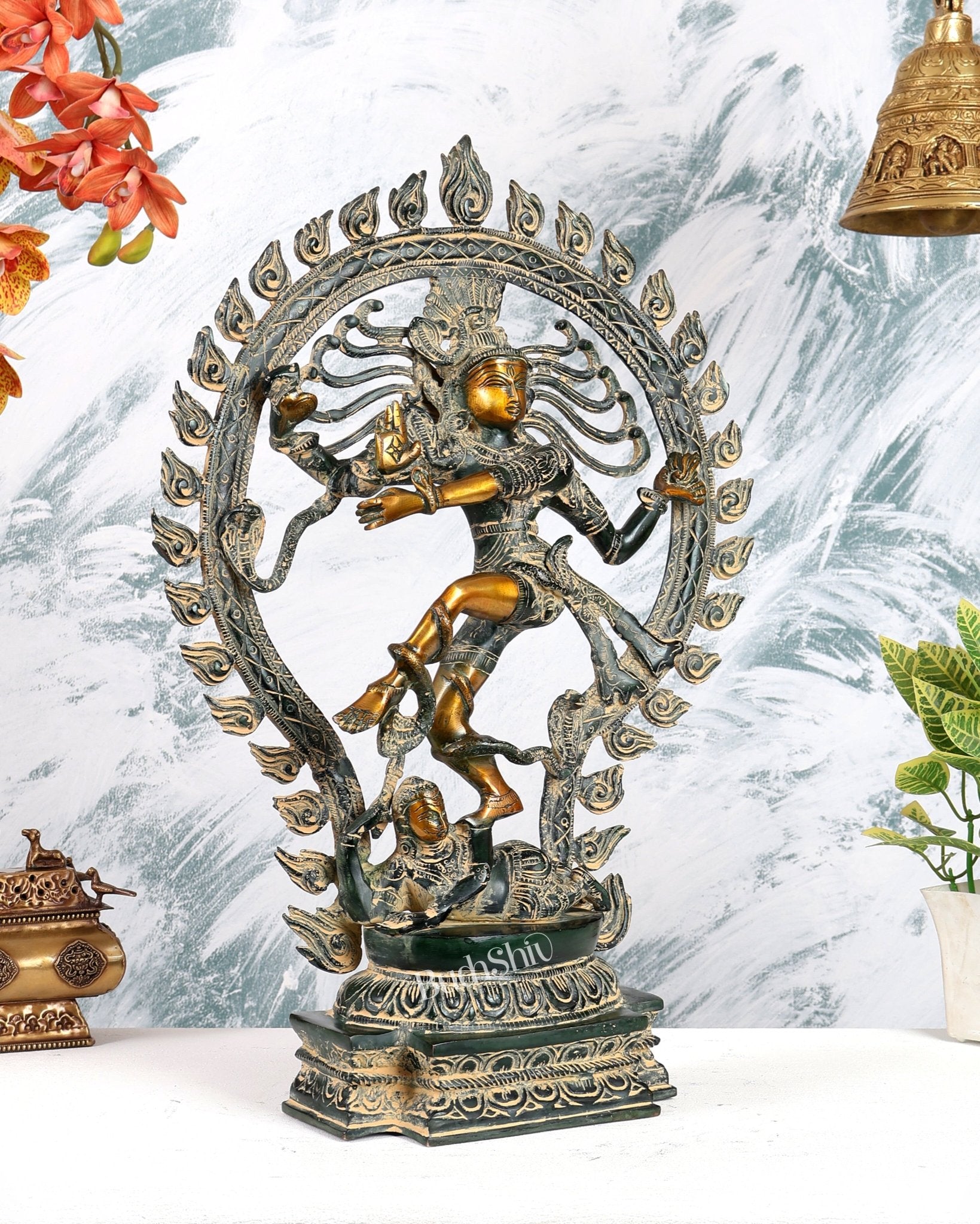 Pure Brass Nataraja Statue - Height 21.5" sand finish - Budhshiv.com