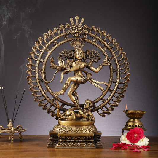 Pure Brass Nataraja Statue with Snake Adornments - 19 Inch Sculpture - Budhshiv.com