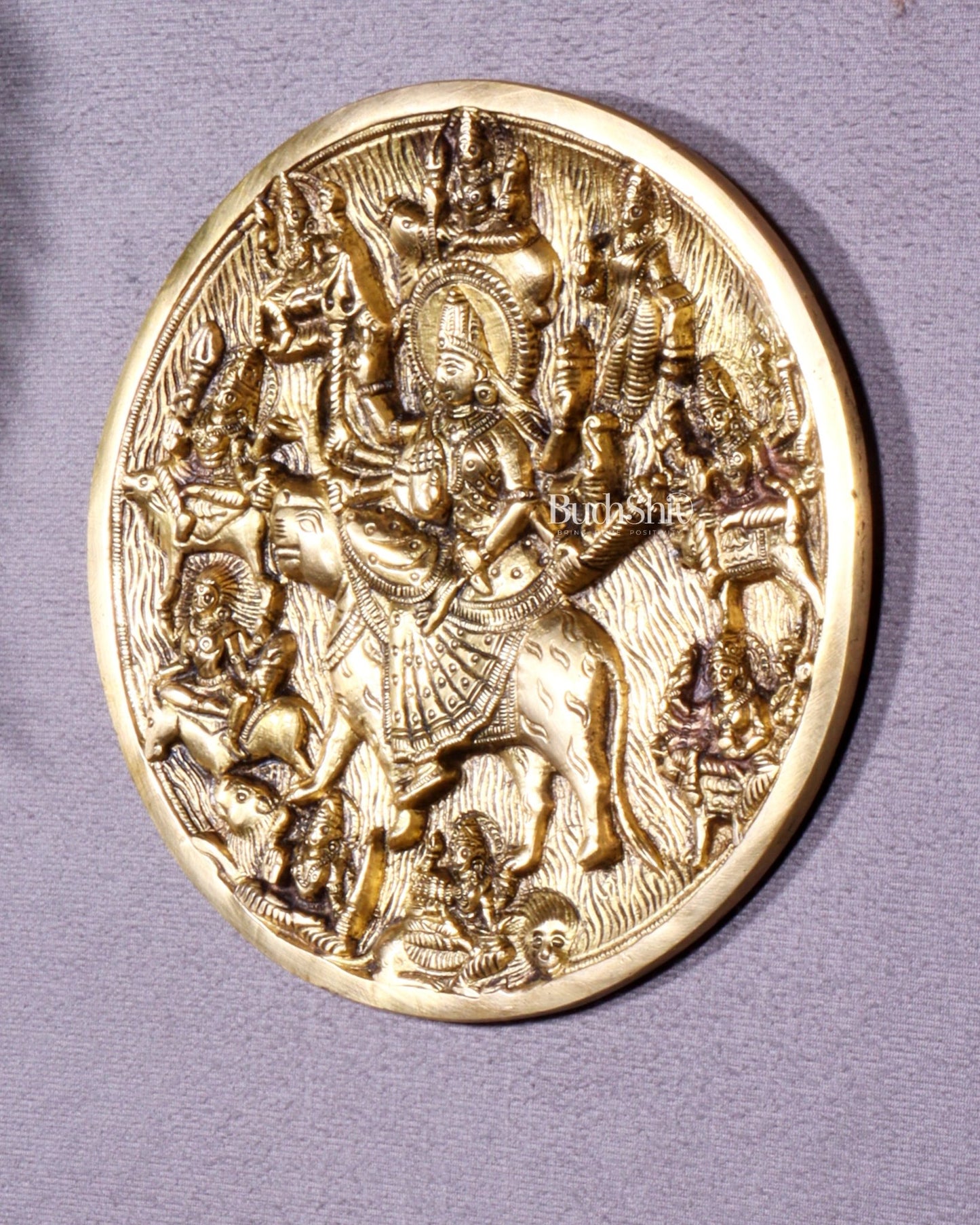 Pure Brass Navdurga Wall Hanging – Round Plate with 9 Forms of Goddess Durga - Budhshiv.com