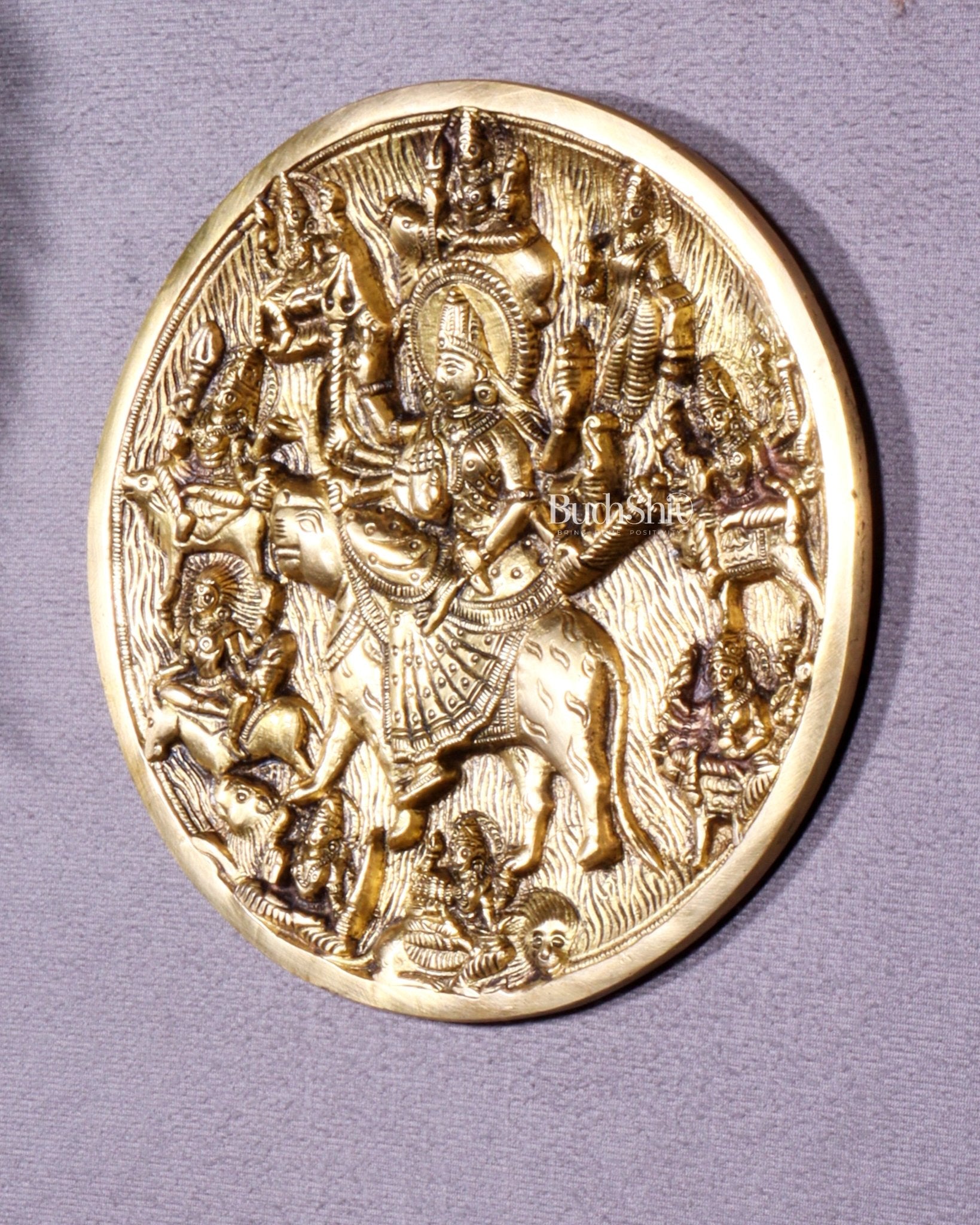 Pure Brass Navdurga Wall Hanging – Round Plate with 9 Forms of Goddess Durga - Budhshiv.com