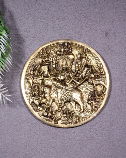 Pure Brass Navdurga Wall Hanging – Round Plate with 9 Forms of Goddess Durga - Budhshiv.com