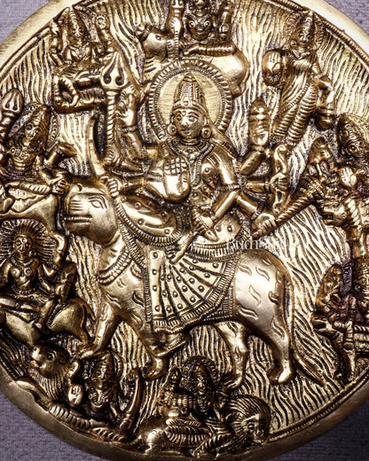Pure Brass Navdurga Wall Hanging – Round Plate with 9 Forms of Goddess Durga - Budhshiv.com