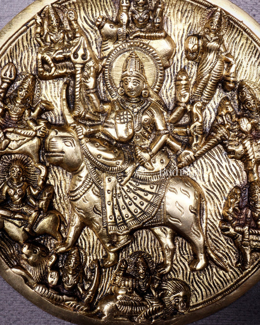 Pure Brass Navdurga Wall Hanging – Round Plate with 9 Forms of Goddess Durga - Budhshiv.com