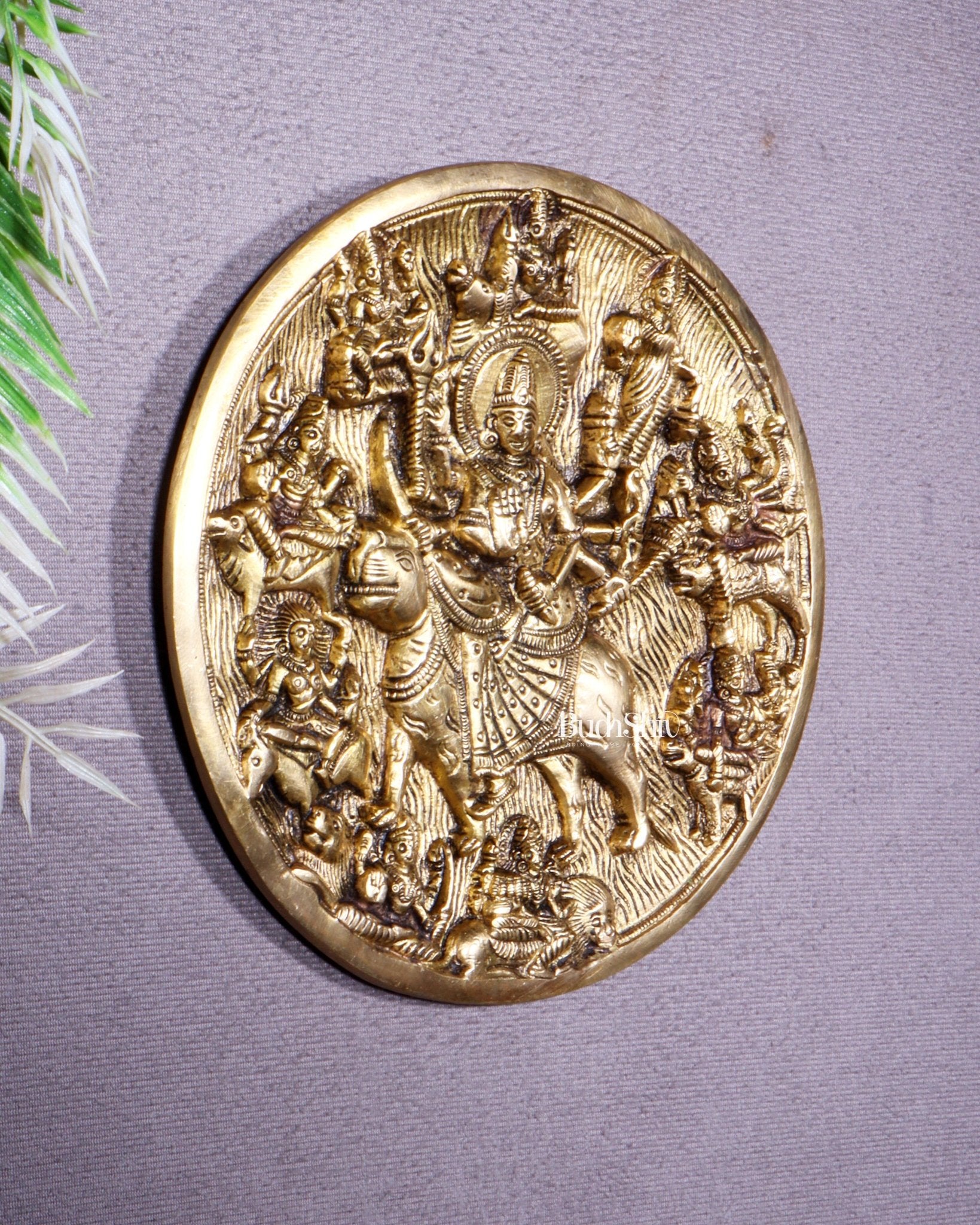 Pure Brass Navdurga Wall Hanging – Round Plate with 9 Forms of Goddess Durga - Budhshiv.com